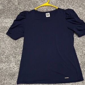 Anne Klein Dark Blue Puff Sleeve Top